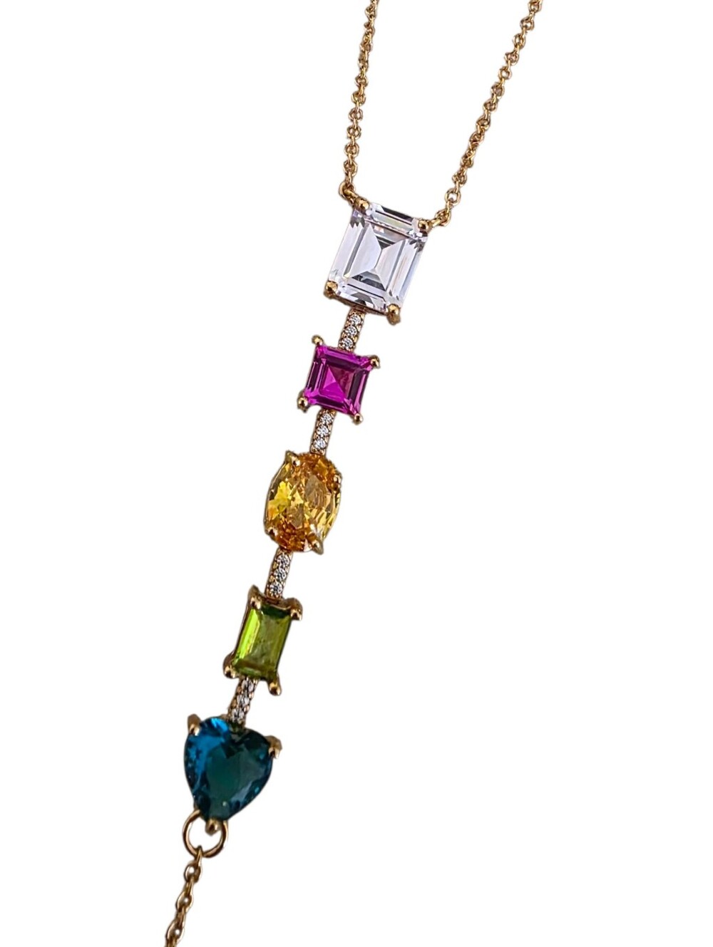 NEW Kurt Geiger Rainbow Mix Necklace Lariat Y Long Gold Chain Multicolor Crystal